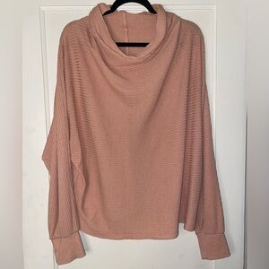 White Crow Dusty Rose L Cowl Neck Sweater Waffle Knit Cotton Raw Edge Detail